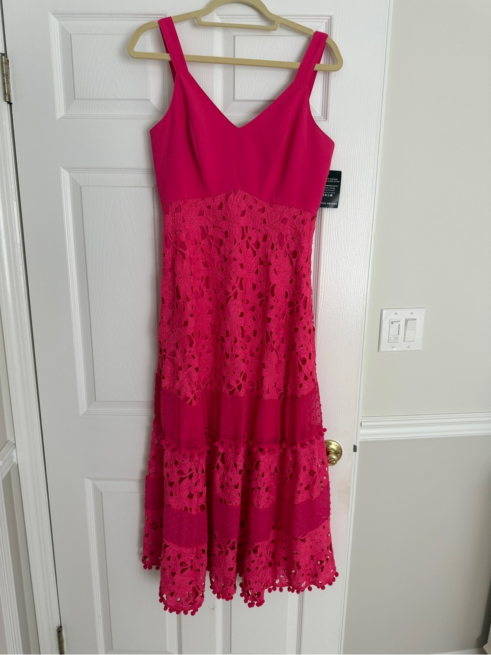 Boston Proper Hot Pink Lace Tiered Maxi Dress